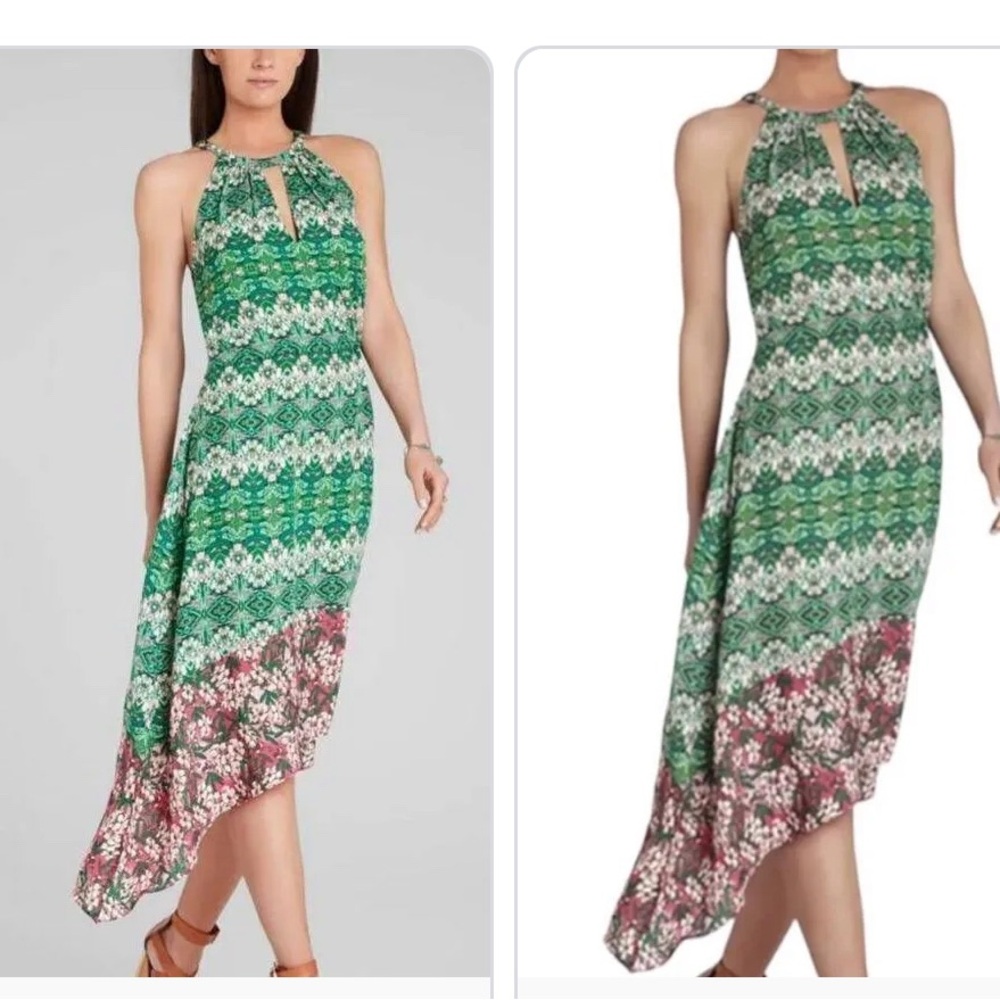 BCBGMazAzria Keelie Floral Midi Dress Sleeveless Halter High Low Flowy L N